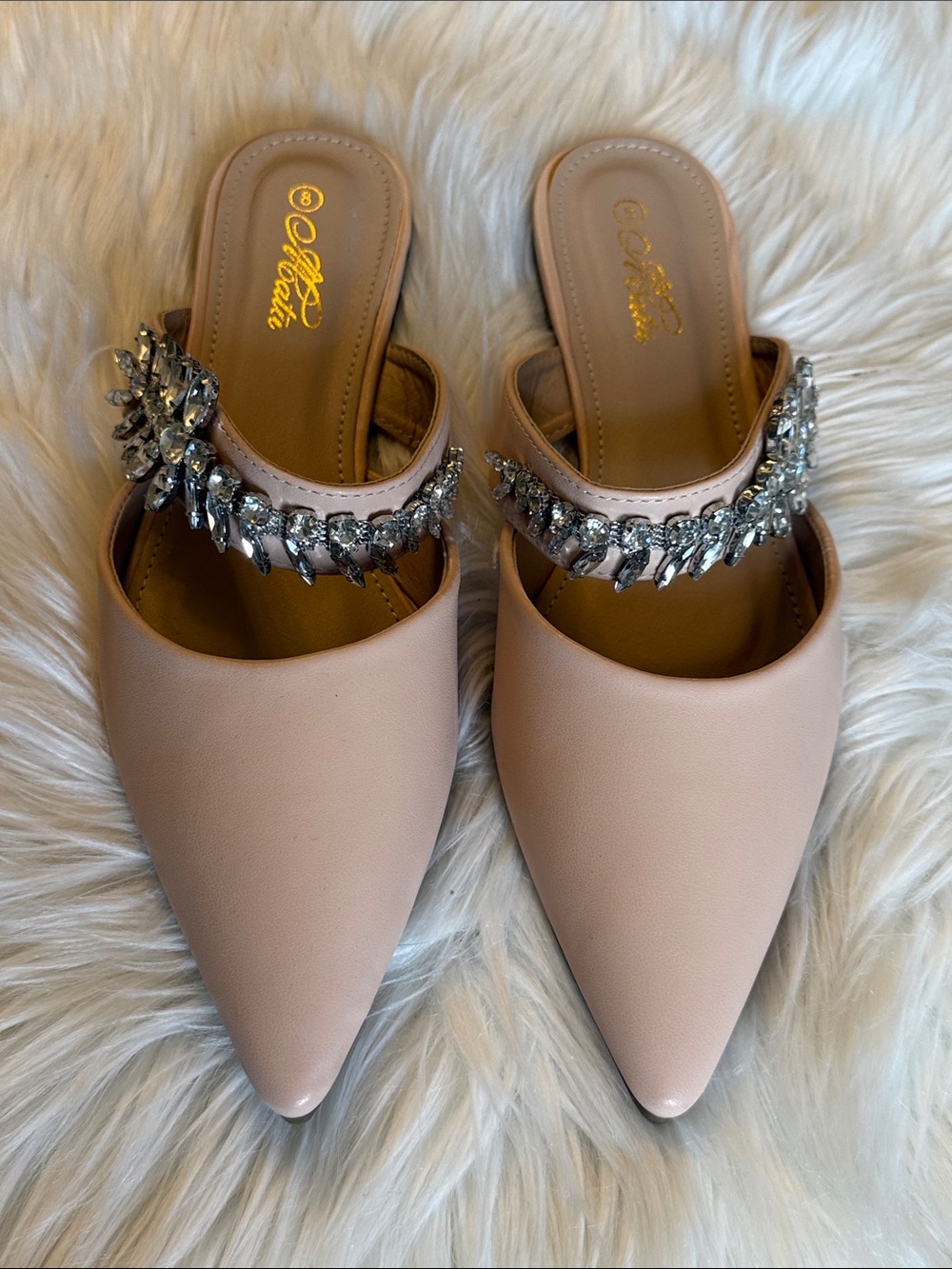 NEW Mata Nude Crystal-Embellished Slip-On Mules, Size 8